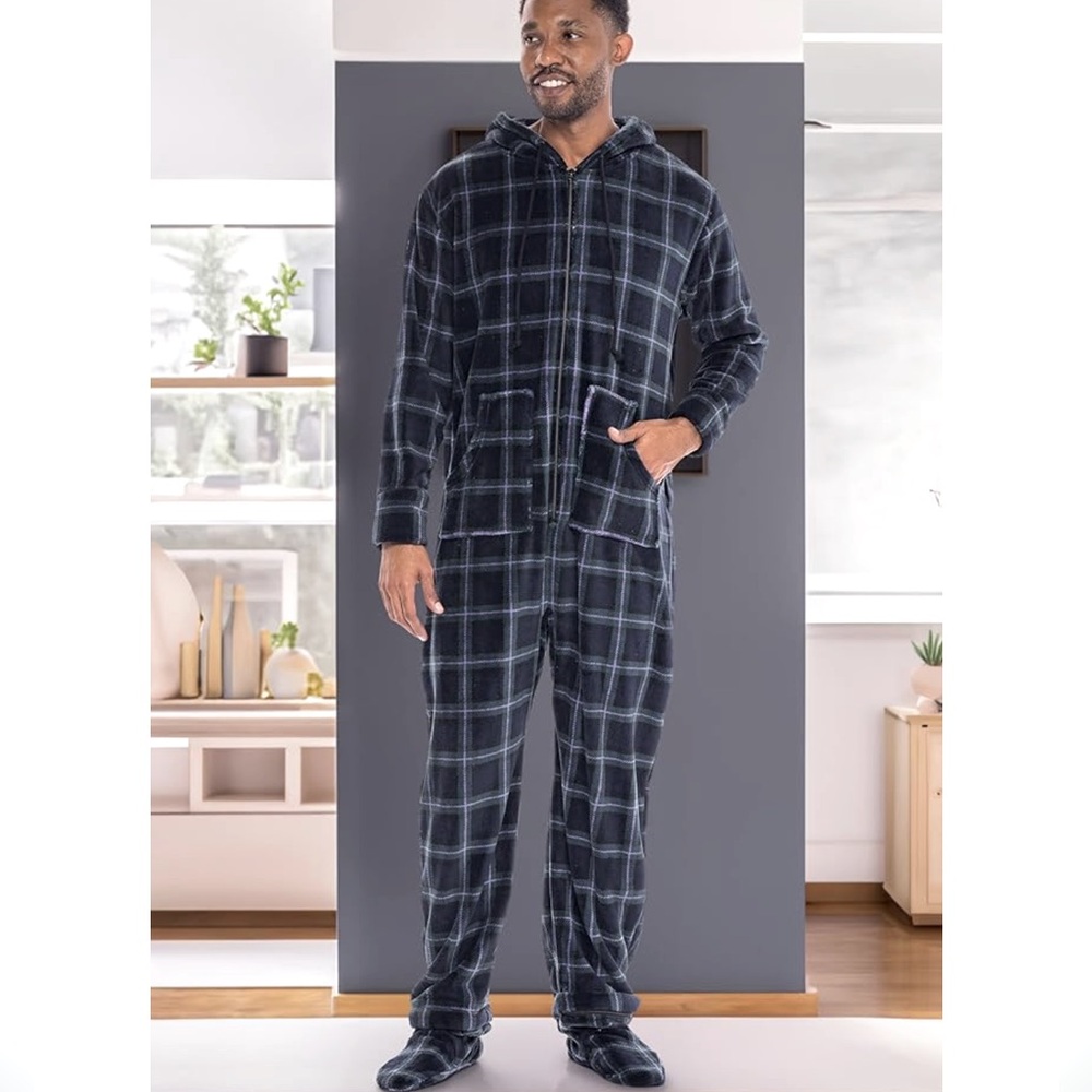 NWOT Alexander Del Rossa Unisex Hooded Onesie Pajamas w/Removable Booties, Small